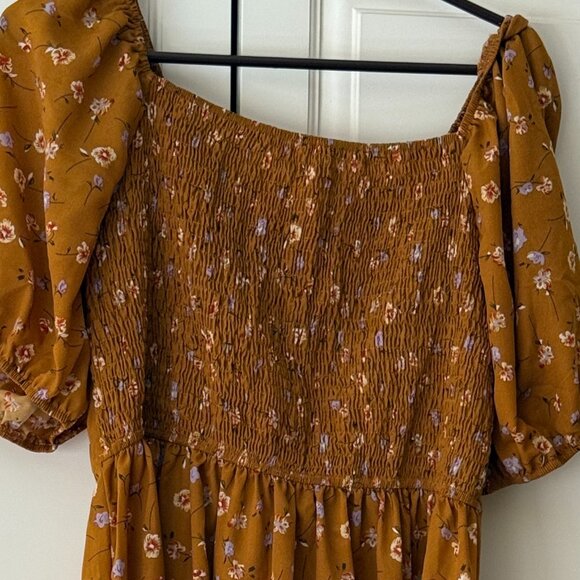 Sweet floral maxi sundress, golden tones, elastic back, 41 long with slit, XL - Picture 5 of 5